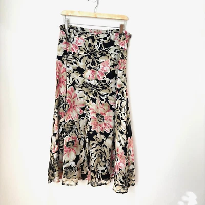 复古琼斯纽约丝绸花卉中裙 12 粉色黑色深仙女奇思妙想 90 年代 Y2K — 第 1/4 张图片