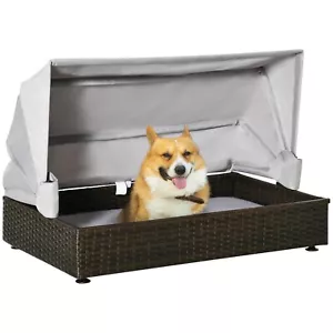 Rattan Dog Bed, Elevated Pet Sofa, Wicker Cat House, Coffee - Picture 1 of 8