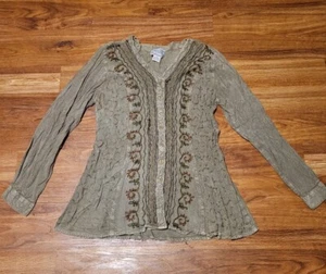 VTG 80s Speed Limit MPH Brown Green Embroidered L/S Top XL - Picture 1 of 5