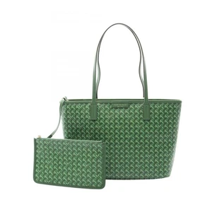Tory Burch Everly Small Tote Bag PVC Coated Canvas Leather Women s Green 1477483 - Picture 1 of 4