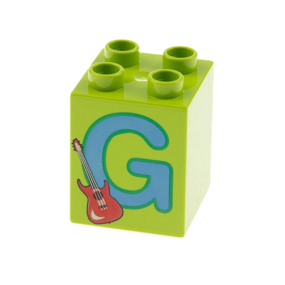 1x Lego Duplo Motiv Bau Stein 2x2x2 lime grün Buchstabe G Gitarre 31110pb049 - Bild 1 von 1