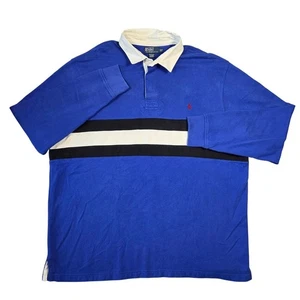 Polo Ralph Lauren Rugby Shirt 3XLT blu a righe manica lunga Preppy Y2k Baggy - Foto 1 di 8