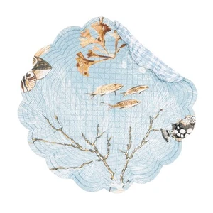 Meraki Island Round Quilted Reversible Blue Coastal Placemats, Set of 6, 17" - Picture 1 of 4