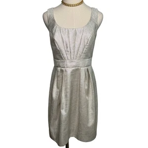 Shoshanna metallic champagne silver cocktail dress pleated w/ pockets size 6 - Picture 1 of 6