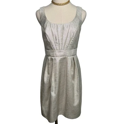 Shoshanna metallic champagne silver cocktail dress pleated w/ pockets size 6 - Image 1 of 4