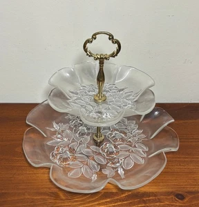 MIKASA 'BIANCA' 2 TIER FROSTED FLORAL PATTERN GLASS SERVER - Picture 1 of 3