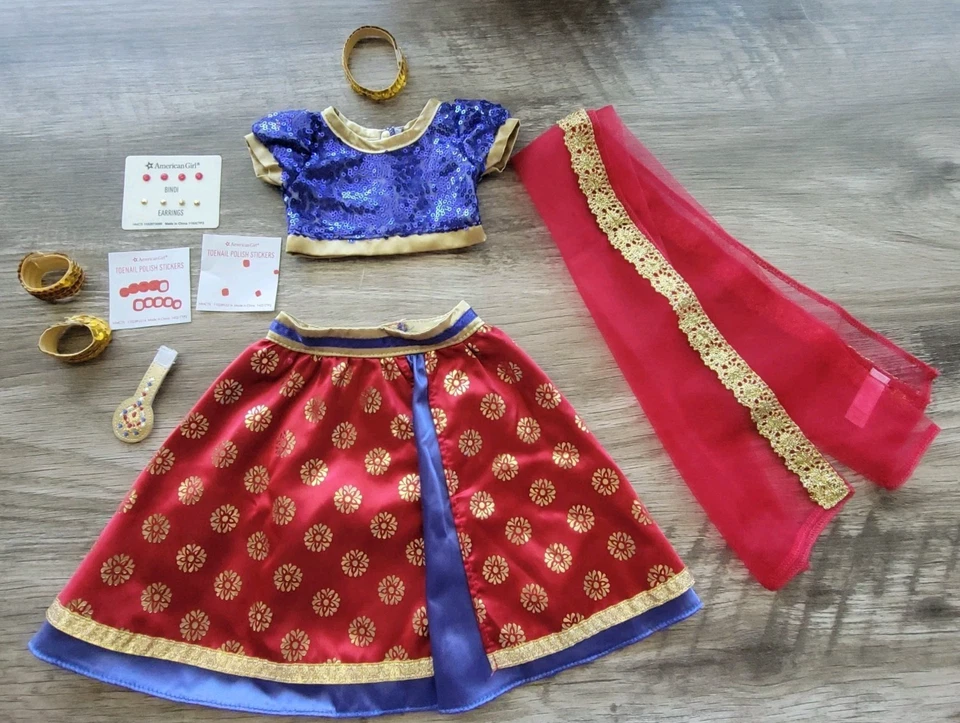 American Girl Kavi Sharma Bollywood 18 pulgadas Muñeca Baile Disfraz Conjunto Falda Top Foto 1 de 4