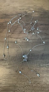 925 sterling silver Bezel Station Link Necklace CZ cubic Zirconia 28” Long - Picture 1 of 4