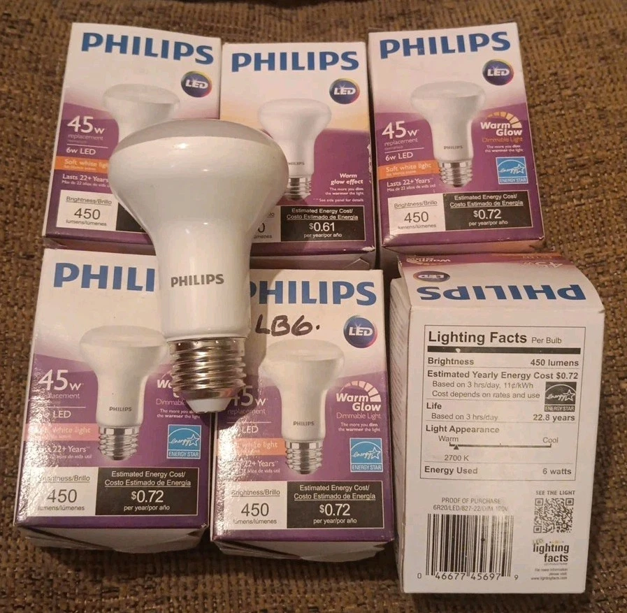 6 Philips 45W R20 LED Indoor Flood Soft White Bulbs- Tested Before Shipping - Image 1 of 1