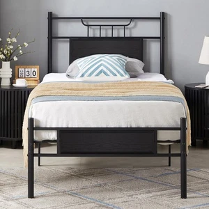 Twin Size Platform Bed Frame with Wood Headboard/Mattress Foundation/Premium ... - Picture 1 of 7
