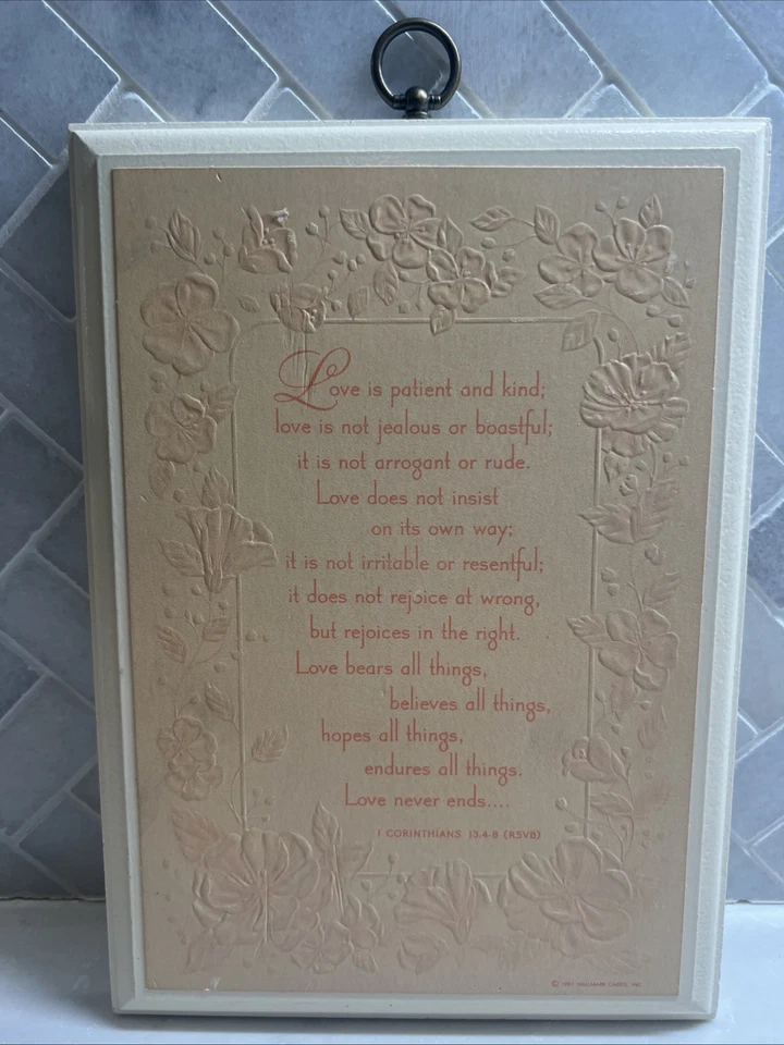 Tarjeta Hallmark Cards Inc 1981 1 Corinthians 13:4-8 con percha Foto 1 de 3