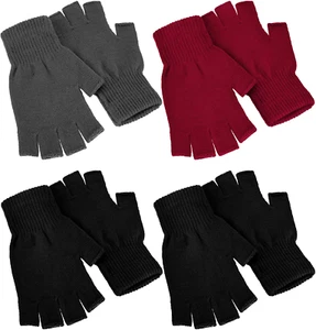 4 Pairs Winter Half Finger Gloves Knitted Fingerless Mittens Warm Stretchy Glove - Picture 1 of 7