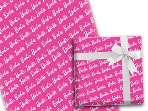 Barbie D1 PINK Classic Text Gift Wrapping Paper Present Princess Kids Girls Doll - Picture 1 of 1