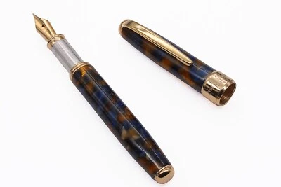 Pluma Estilográfica Arlequín Italiana Resina Plata Sólida Bock Plumín Punto EF Tinta Negra Foto 1 de 4