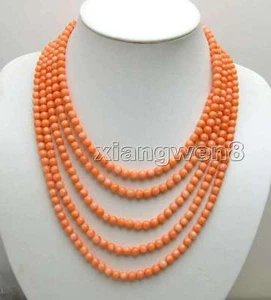 5 Strands 6-7mm Round Pink Natural Coral Neckalce for Women Chokers 18-23" n5202 - Picture 1 of 10