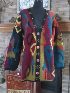 Vintage Oversized PERUVIAN CONNECTION Merino Wool Knit Sweater  M - Picture 1 of 4