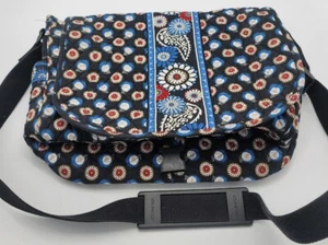Vera Bradley OWL LARGE TOTE Strap Messenger Bag Black Blue Paisley Floral Laptop - Picture 1 of 13