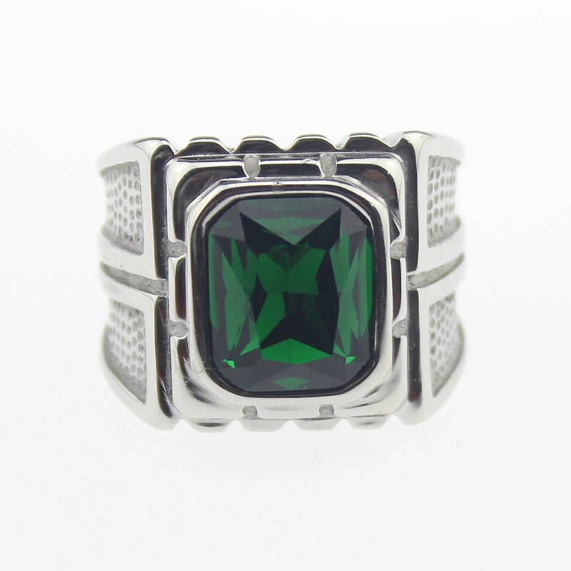 Мужской серебристого тона 316L из нержавеющей стали синтетический камень литой группы кольцо для мужчин - Изображение 1 из 1