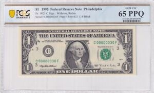 1995 $1 One Dollar Fancy 2 Digit Low Serial Number 00000330 - PCGS 65 PPQ