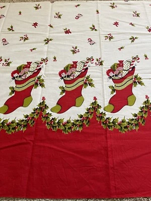 Vtg CHRISTMAS Stocking Doll Teddy Toys Cotton Fabric Pillowcase Apron Tablecloth - Image 1 of 4