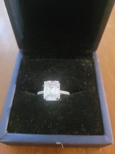 3CT Emerald Cut Moissanite Engagement Wedding Ring 14K White Gold Plated - Picture 1 of 5