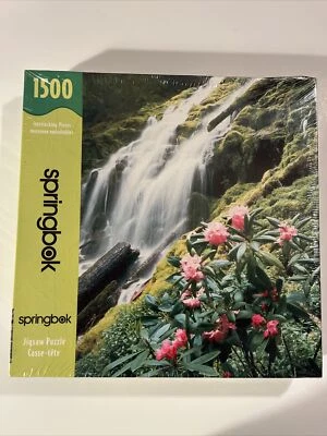 Vintage Springbok Jigsaw Puzzle Peaceful Waterfall Flowers  1500 Pieces Sealed - Image 1 of 4