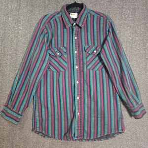 Vintage Key Imperial Thick Cotton Flannel Multicolor Stripes Sz L Western - Picture 1 of 9