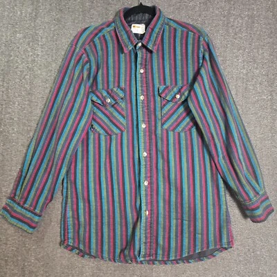 Vintage Key Imperial Thick Cotton Flannel Multicolor Stripes Sz L Western - Image 1 of 4