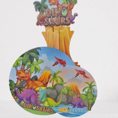 2tiers Dinosaur Theme Dessert Cupcake Stand Display Cardboard For Birthday Party - Image 1 of 4
