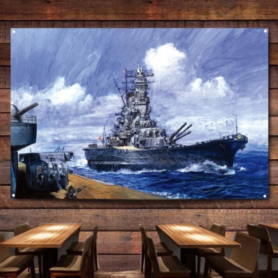 IJN Battleship Musashi Poster Hanging Flag Warship Wall Art Banner Room Decor - Image 1 of 4