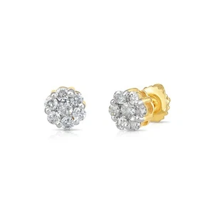 14K Solid Gold .50Ct Natural Round Diamond Cluster Flower Halo Stud Earrings - Picture 1 of 9