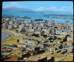 A VIEW ACROSS PIRAEUS GREECE C1890 ANTIQUE TINTED Magic Lantern Slide PHOTO - Picture 1 of 5