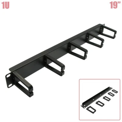 1U 1.75"x19" Cable Wire Management Panel Organizer with Detachable Plastic Ring  - Image 1 of 4
