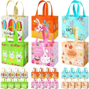 48 Pcs Happy Easter Egg Hunt Bags with Handle Bunny Carrot Chick Gift Bags Ea... - Picture 1 of 6