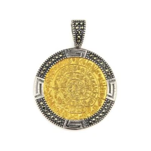 Phaistos disc pendant 925 Sterling Silver Marcasite, Ancient Greek Medallion - Picture 1 of 6