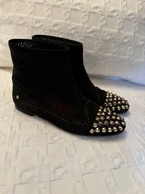 Cesare Paciotti Black Flat Studded Perforated Suede Ankle Boots EU 37/ US 6.5 - Image 1 of 4