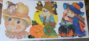3 Troquelados Vintage Halloween Grandes 18" Espantapájaros Bruja Doble Cara Decoración de Pared - Imagen 1 de 12