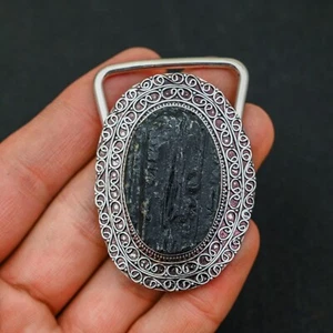 Black Tourmaline Gemstone 925 Sterling Silver Handmade Jewelry Belt Buckle Gift - Picture 1 of 4