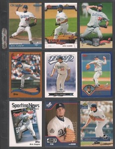 ERIC GAGNE ~ Lot of (9) Different Baseball Cards w/ Display Sheet ~ (L192)