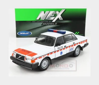 1:24 WELLY Volvo 240 Gl Politie Dutch Police 1986 White Orange WE24102RS-W - Immagine 1 di 2