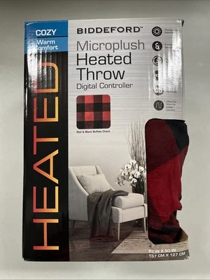 Microplush Heated Electric Throw Blanket Biddeford Red & Black  Digital Control - Image 1 of 4