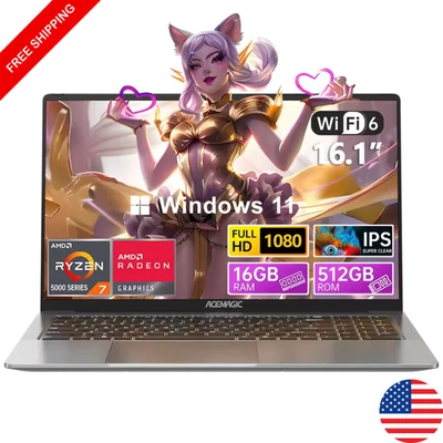 Gaming Laptop AMD Ryzen 7 5700U 16GB RAM 512GB NVMe SSD 16.1" FHD Backlit - Image 1 of 4