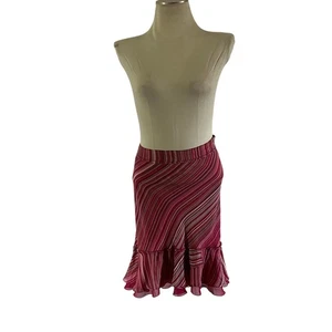 Vtg Y2K 2000s The Limited Pink Stripe 100% Silk Ruffle Hem Skirt Sz 10 - Picture 1 of 7