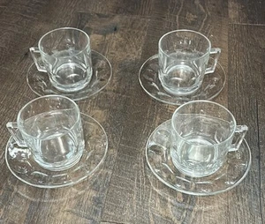 Juego de 4 tazas y platillos espresso Demitasse Duralex de vidrio transparente vintage Francia - Imagen 1 de 10