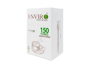 Enviro Holzbesteck - Einweg Holzgabeln 150 Teile, 100% biologisch abbaubar 4er Pack - Bild 1 von 3
