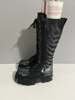 New Rock Original Women’s Steel Tower Flame Boots Black Size 39 - Image 1 of 4
