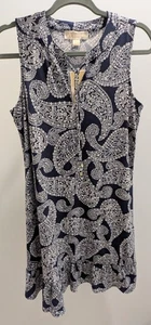 Abito smanicato Michael Kors Basics True Navy blu bianco paisley floreale S - Nuovo con etichette - Foto 1 di 12