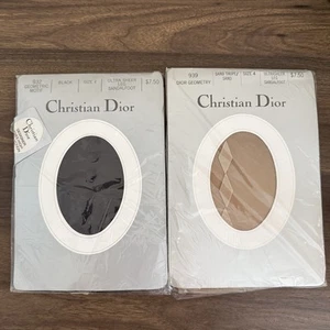 2 Christian Dior Pantyhose Women’s Size 4 Geometric Black Sand Taupe Vintage NEW - Picture 1 of 12