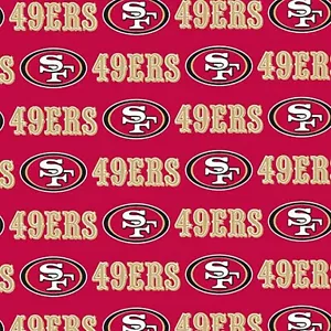 BTHY NFL San Francisco 49ERS tela de algodón con logotipo dorado edredón rojo por media yarda - Imagen 1 de 1