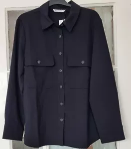 Camaieu Mujer Botón Frontal Parche Bolsillo Negro Texturizado Manga Larga Camisa 8-16 - Imagen 1 de 5